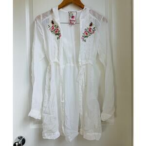 Johnny Was White Long Sleeve‎ Floral Embroidered Tunic - Size Small